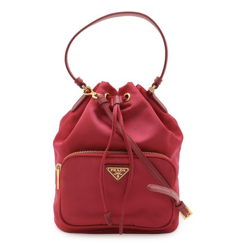 Prada Handbag Bucket Bag Drawstring 2-Way Shoulder Nylon Leather Pink
