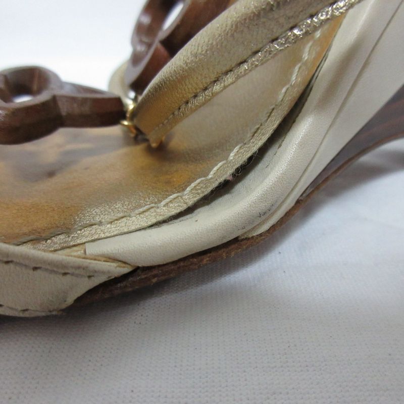 Louis Vuitton Leather Monogram Flower Strap Wedge Sole Sandals Small Size 34