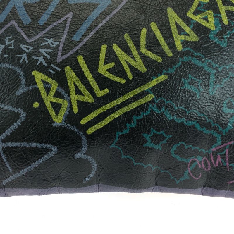 Balenciaga Graffiti Print Black Multicolor Silver Hardware Leather 443658 1060
