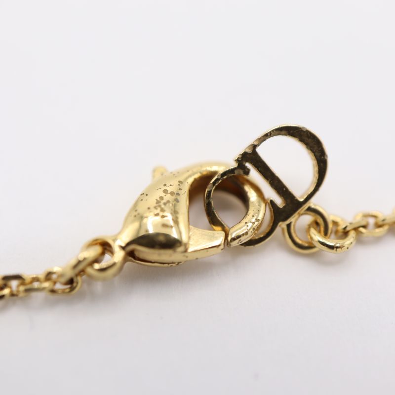 Christian DIOR Necklace CD Logo Faux Pearl Approx 4.3g Gold Color Accessory