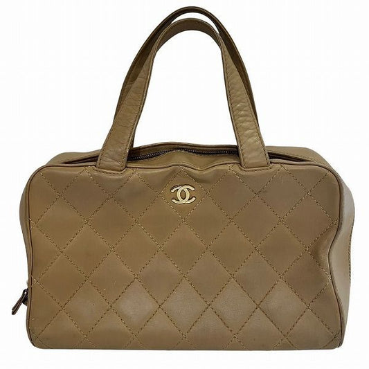 Chanel Wild Stitch Coco Mark Beige Bag Handbag Women