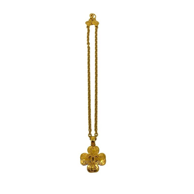 Chanel Vintage Coco Mark Clover Motif Necklace Pendant 96A