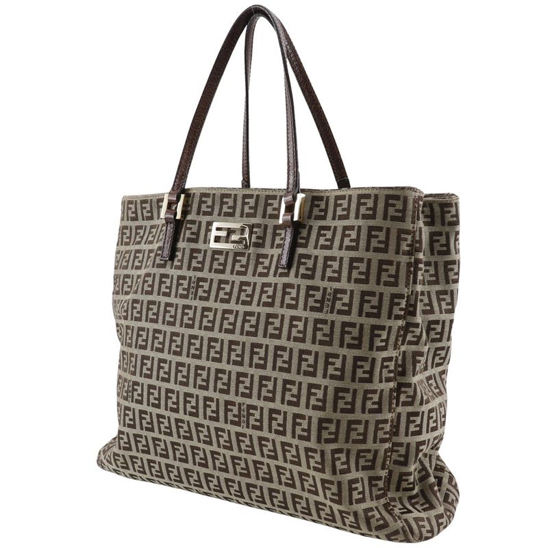 Fendi Zucchino 8bh132 Nylon Canvas Brown Women's Handbag