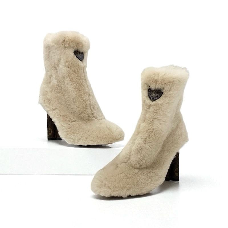 Louis Vuitton Silhouette Line Monogram Boots Short Shoes Fur Leather