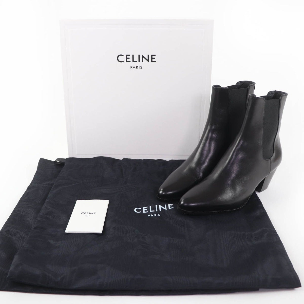Celine Jakuno Side Gore Leather Chelsea Boots Short Black 37 — view 2