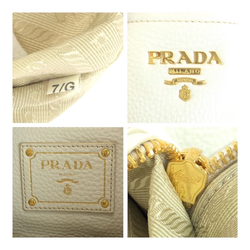 Prada Vittero Dino White Gold Hardware Leather Bn2534 Tote Handbag Women 505135