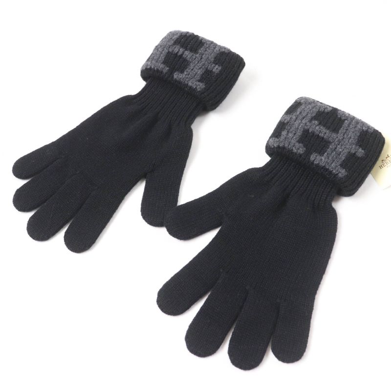 Hermes 100% Cashmere Margiela Period H Logo Knit Gloves Black SM Made In Italy