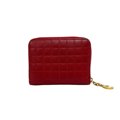 Celine Compact Zip Wallet C Motif Quilted Leather Bifold Coin Case Red — view 2