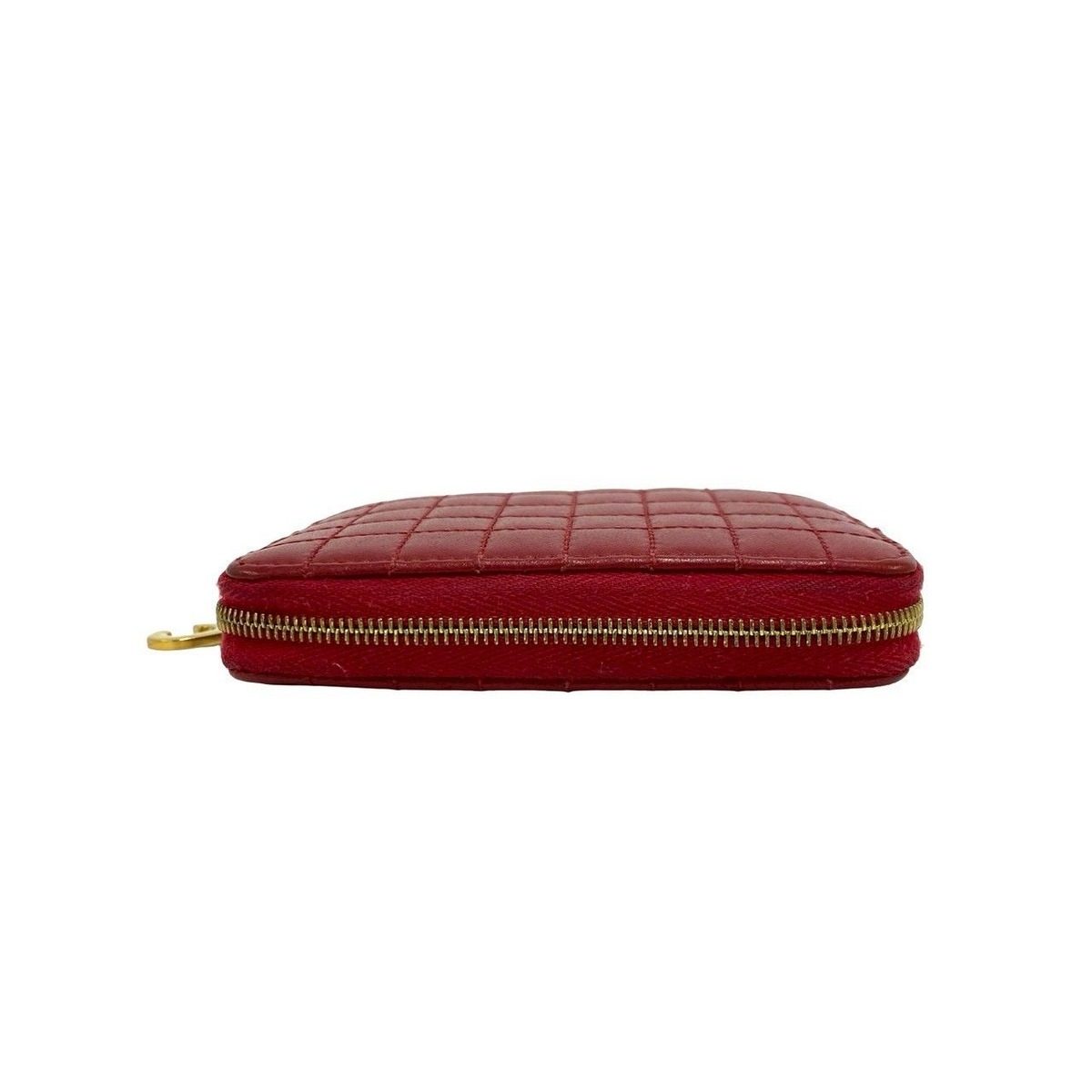 Celine Compact Zip Wallet C Motif Quilted Leather Bifold Coin Case Red — view 3