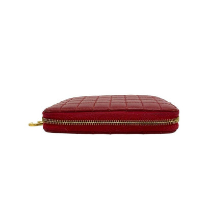 Celine Compact Zip Wallet C Motif Quilted Leather Bifold Coin Case Red — view 3