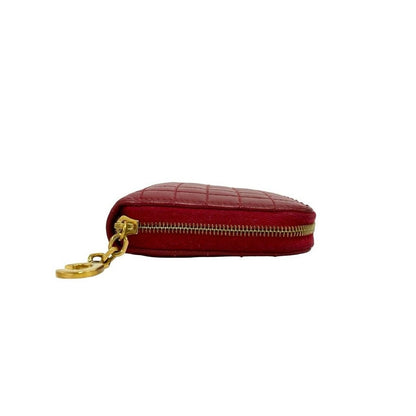 Celine Compact Zip Wallet C Motif Quilted Leather Bifold Coin Case Red — view 5