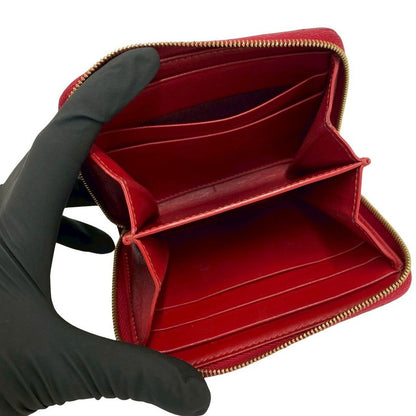 Celine Compact Zip Wallet C Motif Quilted Leather Bifold Coin Case Red — view 7