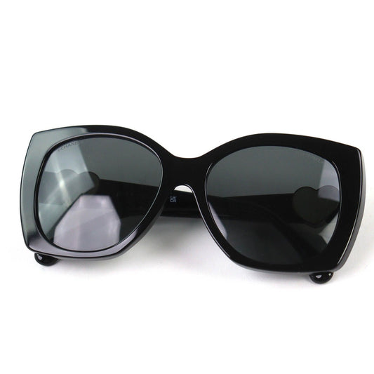 Chanel CC Logo Heart Square Shape Eyewear Sunglasses Black White