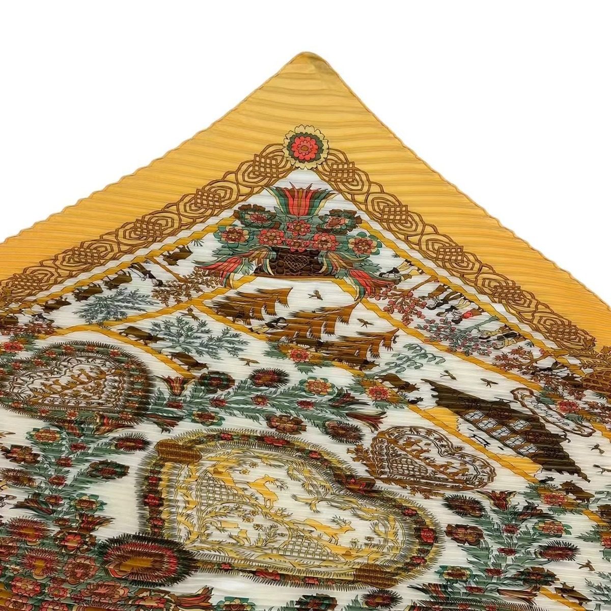 Hermes Scarf Pleated Silk Decoupages Paper Cutting Yellow — view 4