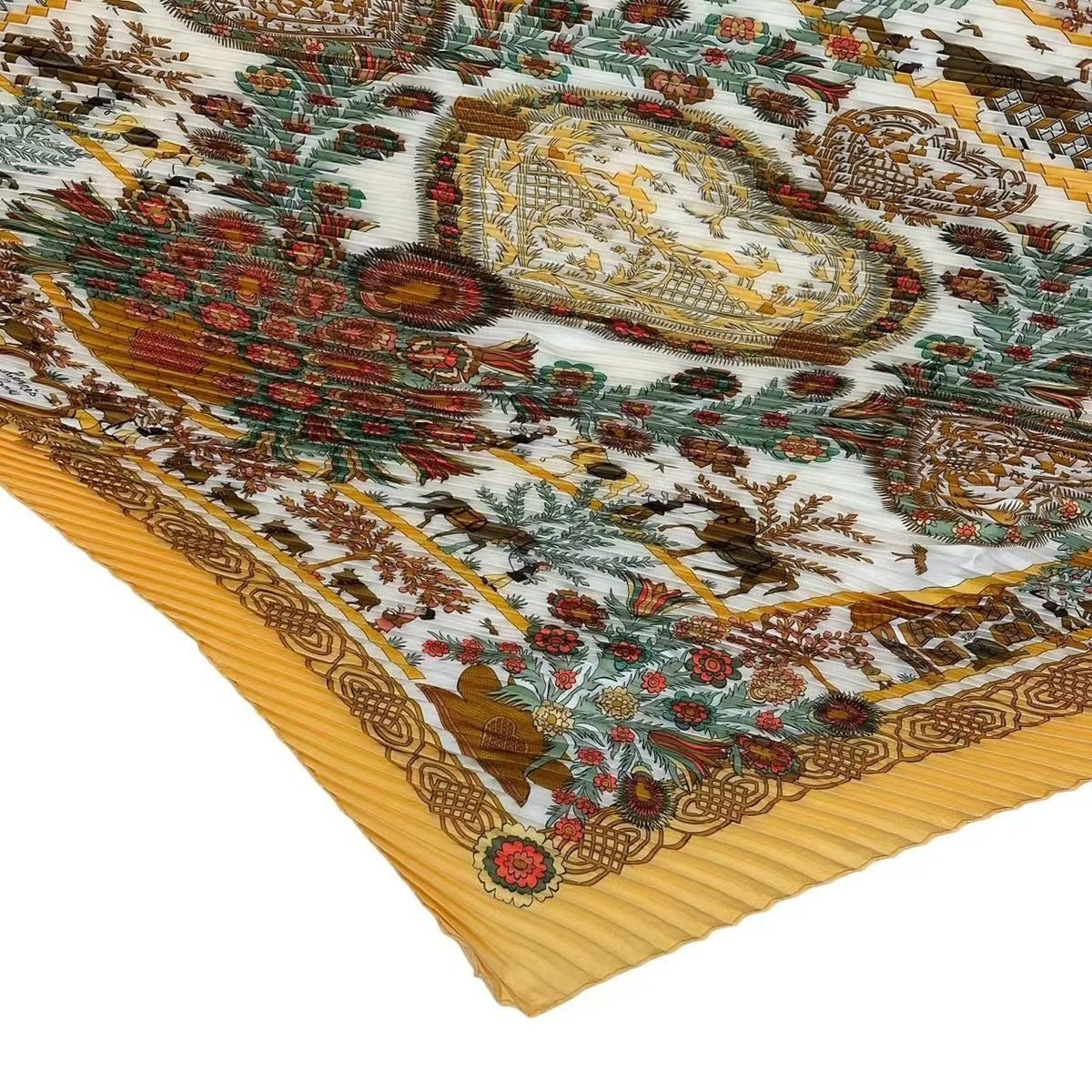 Hermes Scarf Pleated Silk Decoupages Paper Cutting Yellow — view 5