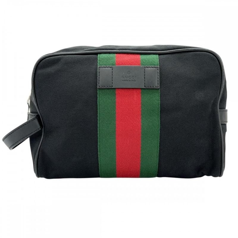 Gucci Clutch Bag Men's Pouch Sherry Line Nylon Black Silver