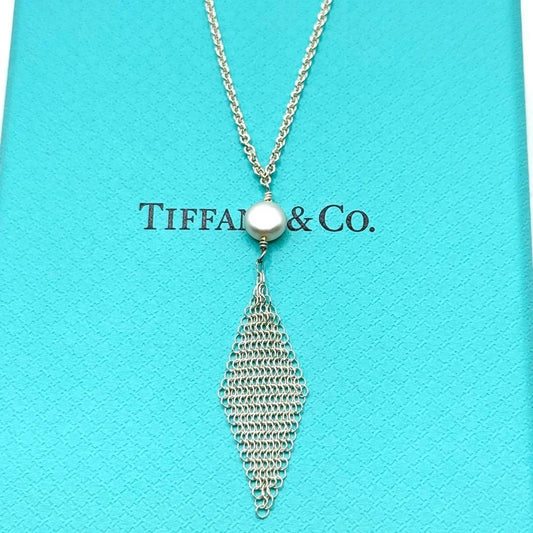Tiffany & Co Necklace Mesh Pearl 925 Sterling Silver