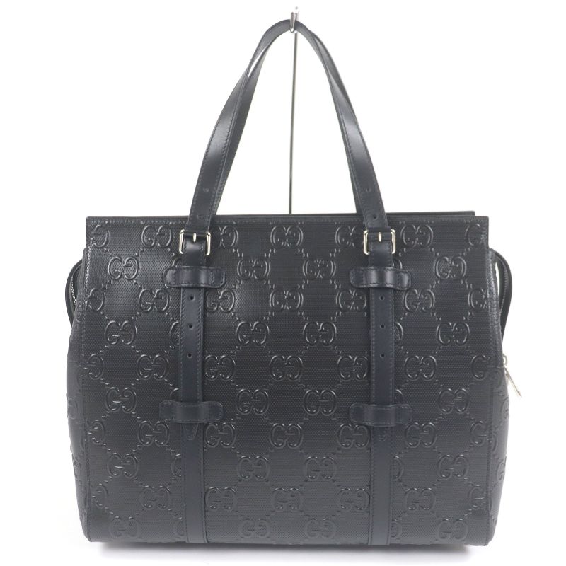 Gucci 625774 Leather GG Embossed Tote Bag Briefcase Business Bag Black Storage