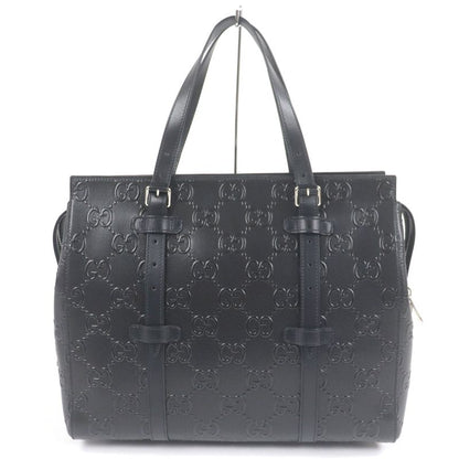 Gucci 625774 Leather GG Embossed Tote Bag Briefcase Business Bag Black Storage