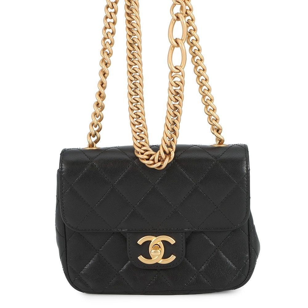 Chanel Chain Shoulder Bag CC Logo Quilted Lambskin Black
