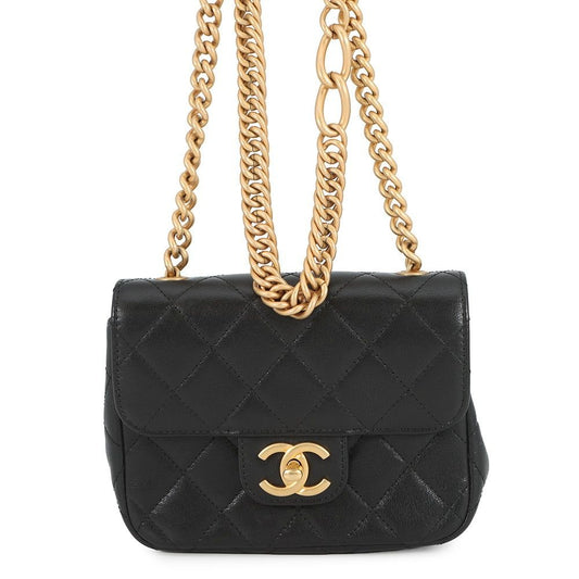 Chanel Chain Shoulder Bag CC Logo Quilted Lambskin Black