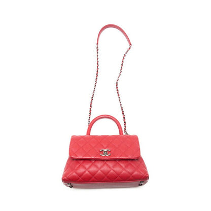 Chanel Matelasse Coco Handle 2WAY Handbag Caviar Skin Red With Silver Hardware