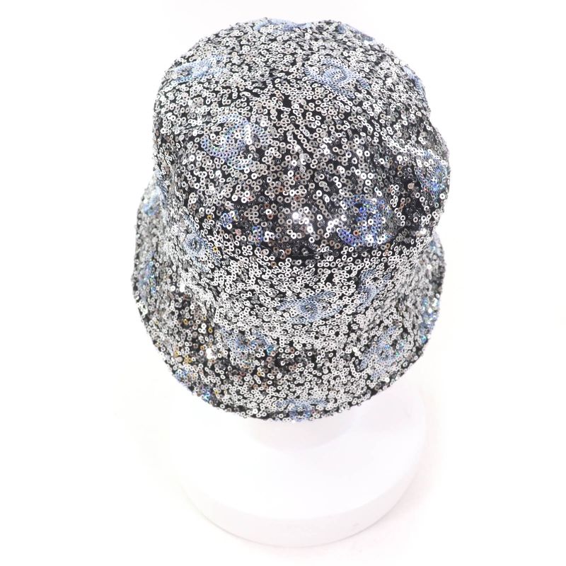 CHANEL 24C Sequined Coco Mark Bucket Hat Silver M Ladies