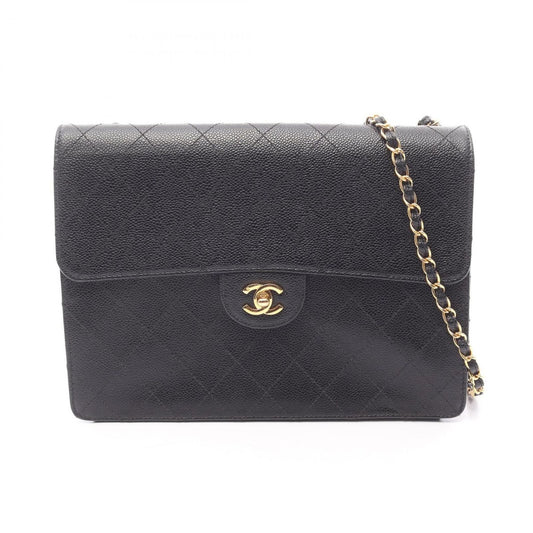 Chanel Shoulder Bag Quilted Black Caviar Leather Chain