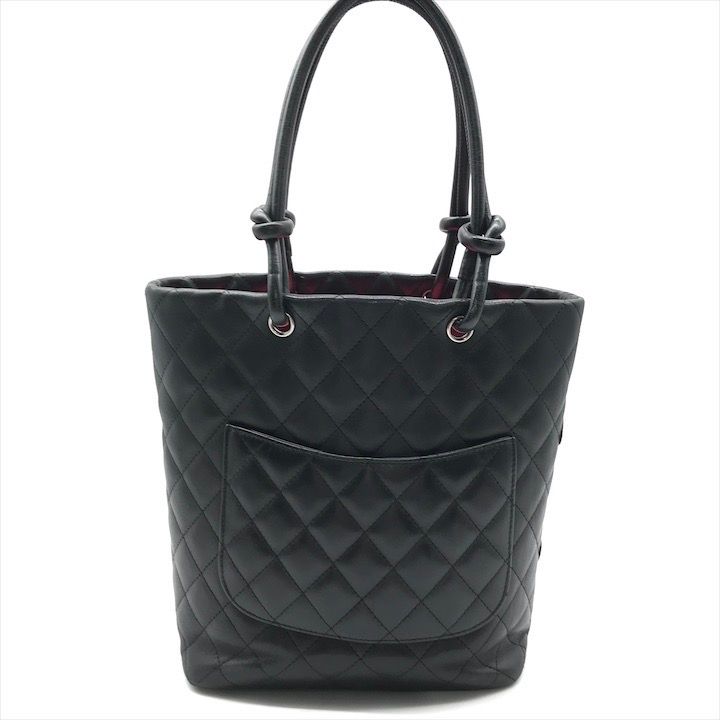 Chanel CC Logo Cambon Leather Patent Mini Hand Tote Black