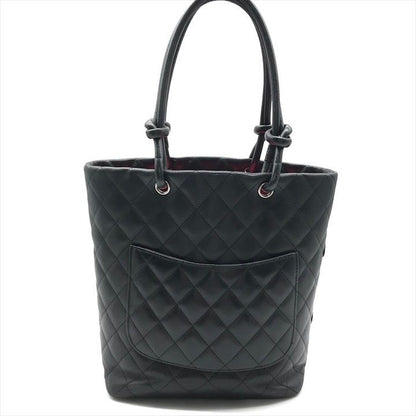 Chanel CC Logo Cambon Leather Patent Mini Hand Tote Black