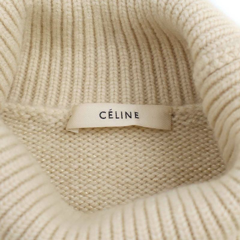 Celine by Phoebe Philo High Neck Cashmere Chunky Knit Sweater 2 3ds4 7720 Ivory
