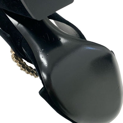Louis Vuitton Sandals Shoes Velor Black LV Logo Bijou Mules