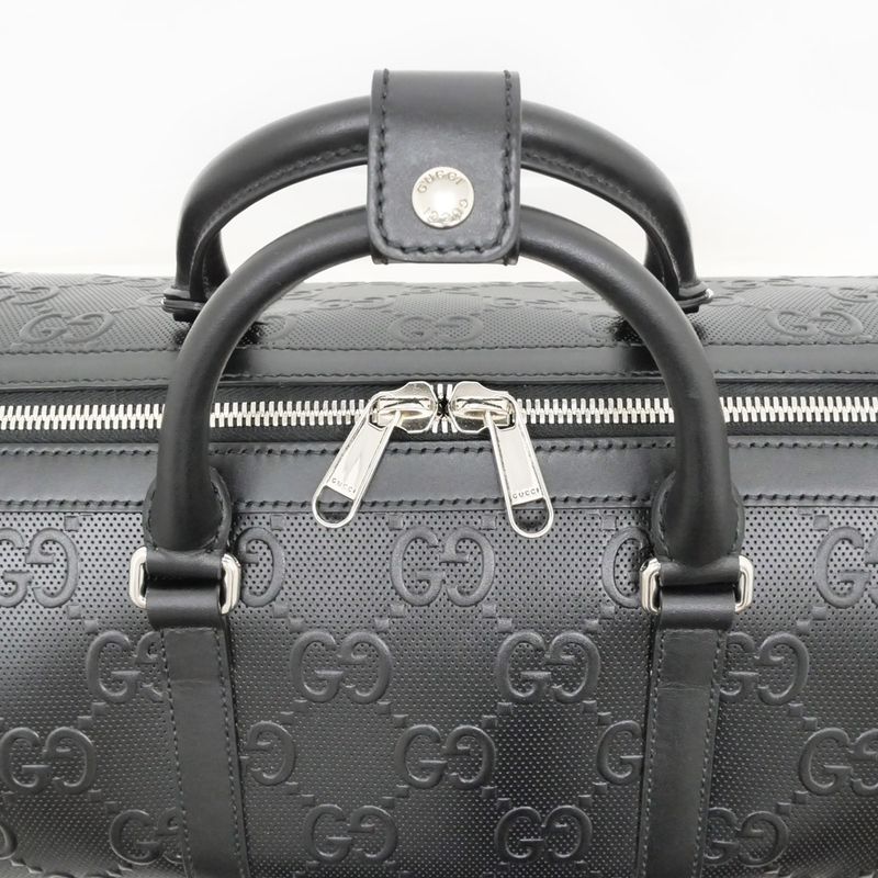 Gucci GG Embossed Boston Bag Black 725282 520981 Leather 2way Shoulder