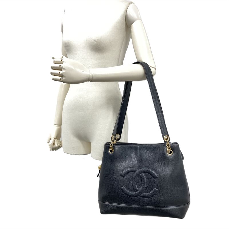 Chanel Shoulder Bag Caviar Skin Black Gold Hardware Coco Mark Tote 2nd Unit