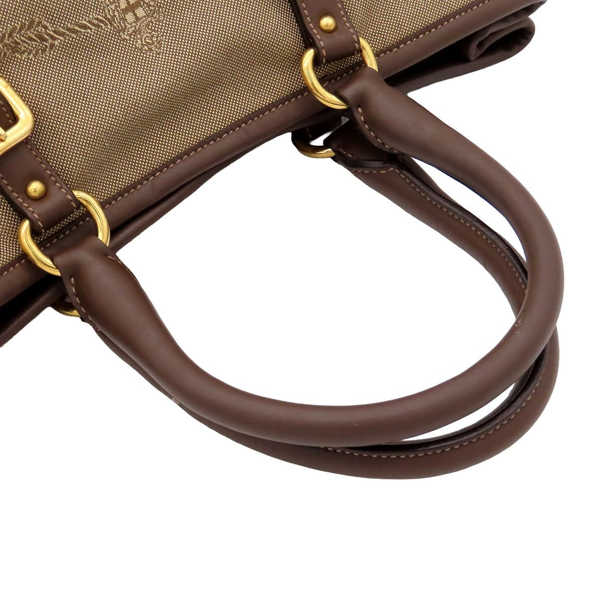 Prada Logo Tote Beige Dark Brown Leather Jacquard Canvas 2-Way Handbag — view 3