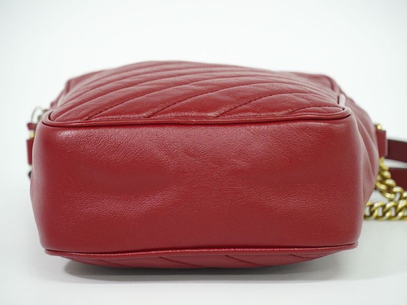 Authentic Gucci GG Marmont Shoulder Bag Pochette Leather Red 550155 Bag