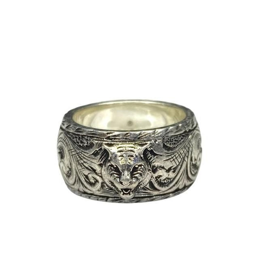 Gucci Cat Head Ring Jewelry Animal SV 925 Silver 8