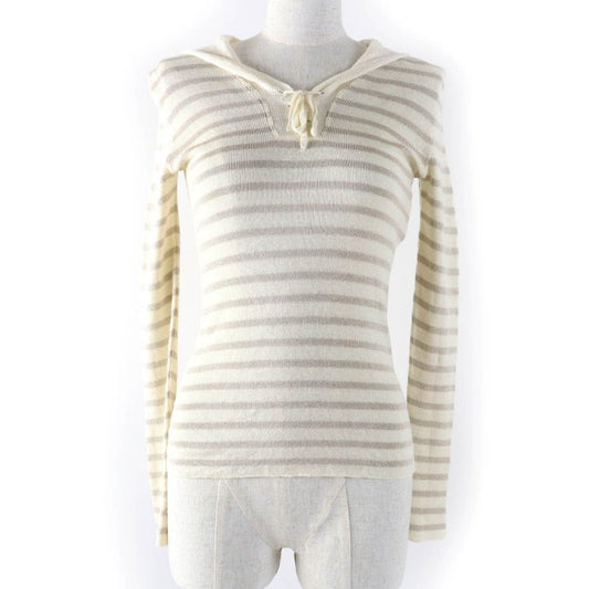 Christian DIOR 214s27am903 Linen Cashmere Silk Blend Striped Sailor Collar Knit