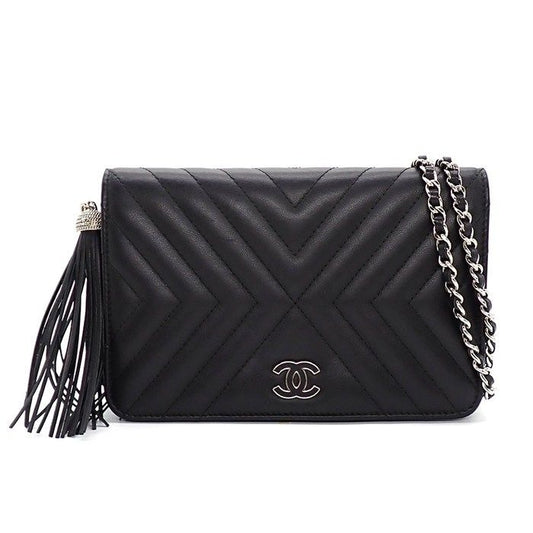 Chanel Shoulder Bag Chevron Chain Wallet V Stitch Black