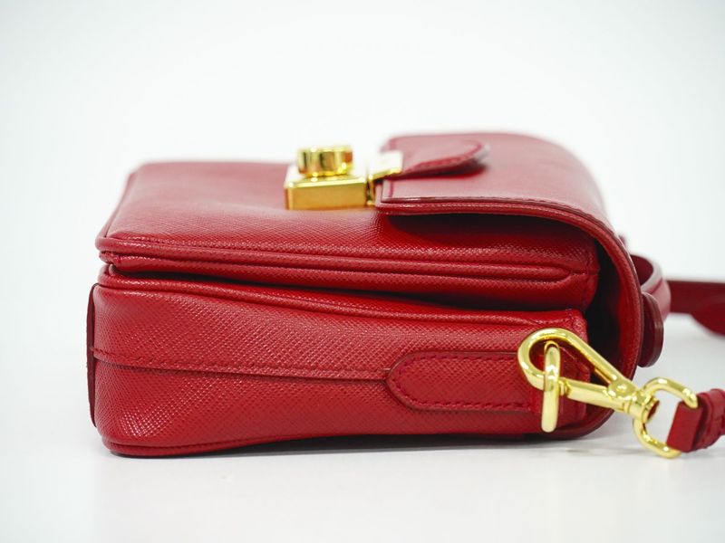 Authentic Prada Saffiano Leather 2WAY Shoulder Bag Handbag Pochette Red Bt0959