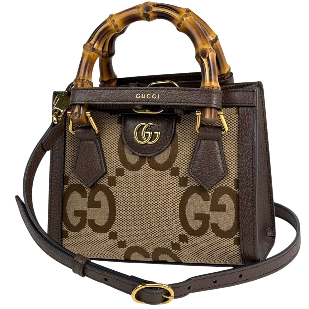 Gucci Diana Small Tote 2-Way Shoulder Bag Double Jumbo GG Canvas Brown