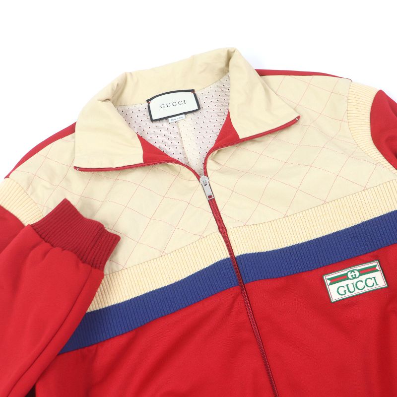 Gucci 625287 Logo Patch Line Design Track Jacket Jersey Red Ivory M Made In