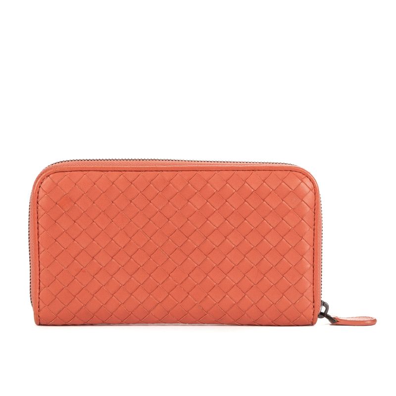 Bottega Veneta Intrecciato Zip Around Wallet Orange Intrecciatoleather A