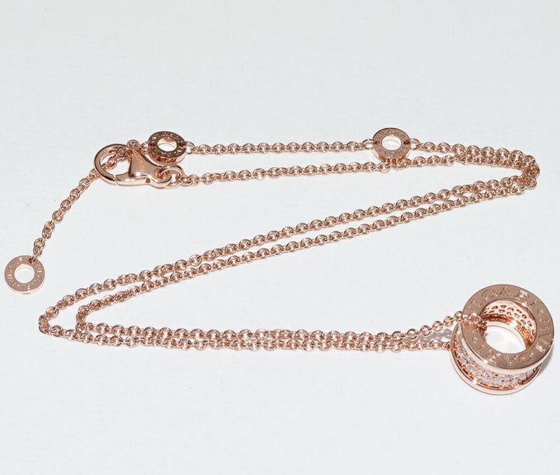 Bulgari Pendant Necklace 18K Pink Gold Pave Diamonds (total 087ct) Bzero1