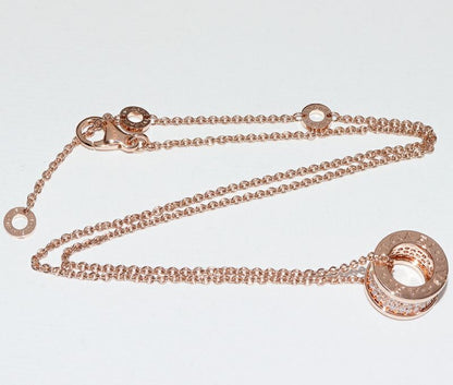 Bulgari Pendant Necklace 18K Pink Gold Pave Diamonds (total 087ct) Bzero1