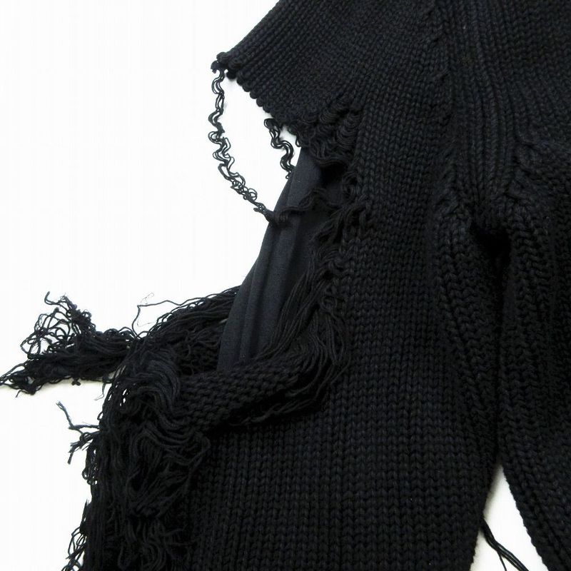 21aw Balenciaga 662718 T3212 Destroyed Knit Hoodie Black Campaign Logo XS