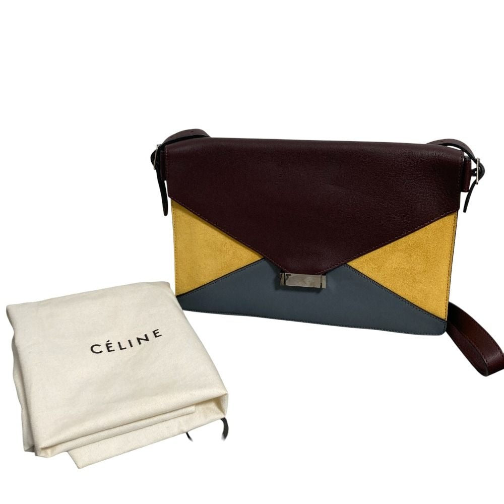 Celine Diamond Shoulder Bag Burgundy Yellow Gray