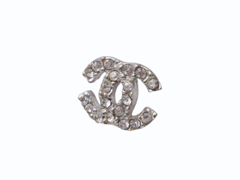 Chanel CC Logo Earrings 03 Rhinestone Metal Silver Clear — view 2