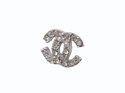 Chanel CC Logo Earrings 03 Rhinestone Metal Silver Clear — view 2