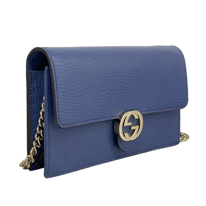 Gucci Shoulder Wallet Interlocking Leather Blue Gold — view 2